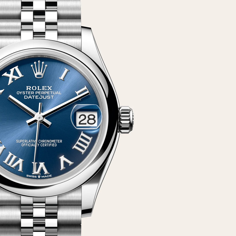 Rolex Datejust 31 in Oystersteel with a Bright blue dial, Domed bezel, Jubilee, five-piece links bracelet