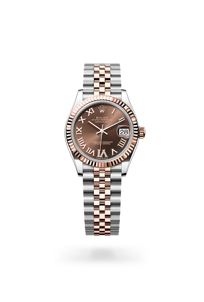 Rolex Datejust 31 in Everose Rolesor - combination of Oystersteel and Everose gold with a Chocolate set with diamonds dial, Fluted bezel, Jubilee, five-piece links bracelet