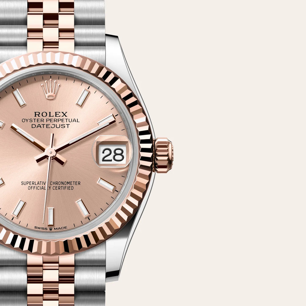 Rolex Datejust 31 in Everose Rolesor - combination of Oystersteel and Everose gold with a Rosé-colour dial, Fluted bezel, Jubilee, five-piece links bracelet