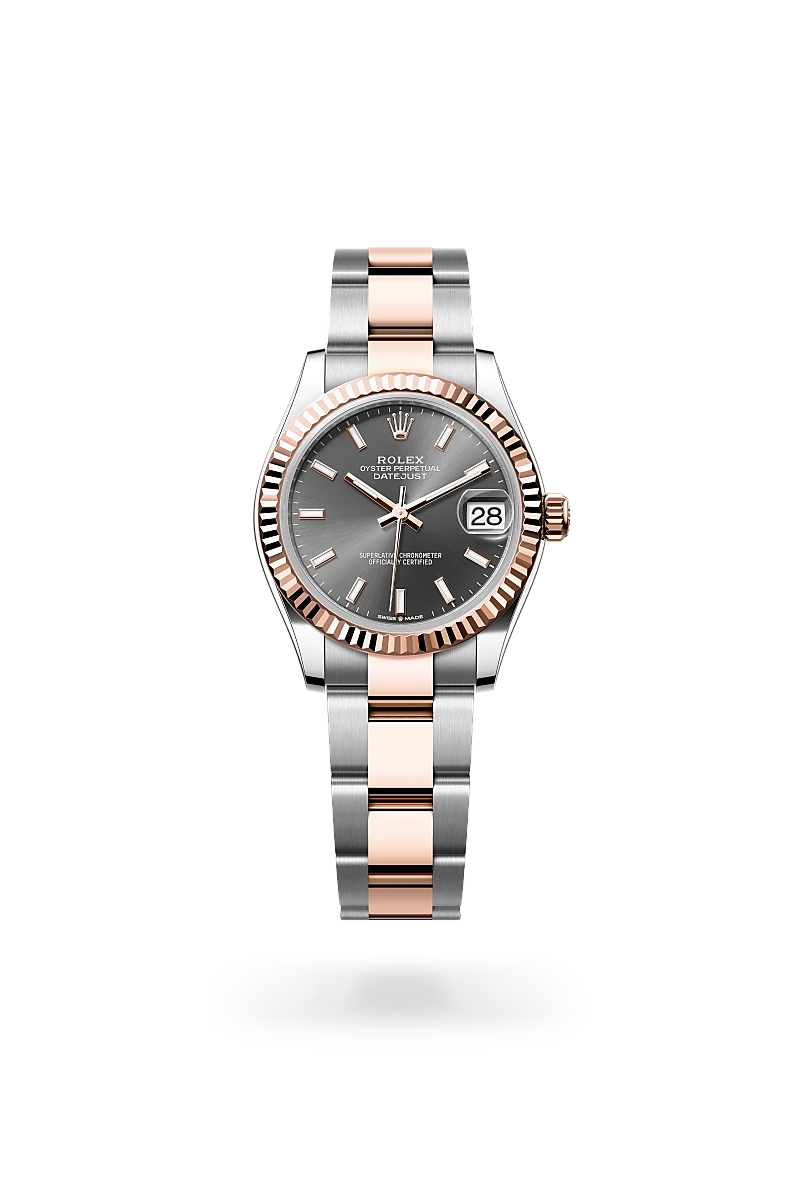Rolex Datejust 31 in Everose Rolesor - combination of Oystersteel and Everose gold with a Slate dial, Fluted bezel, Oyster, three-piece solid links bracelet