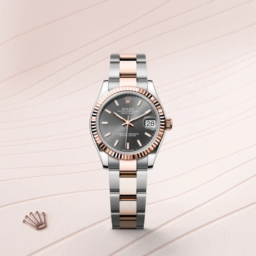 Rolex Datejust 31 in Everose Rolesor - combination of Oystersteel and Everose gold with a Slate dial, Fluted bezel, Oyster, three-piece solid links bracelet
