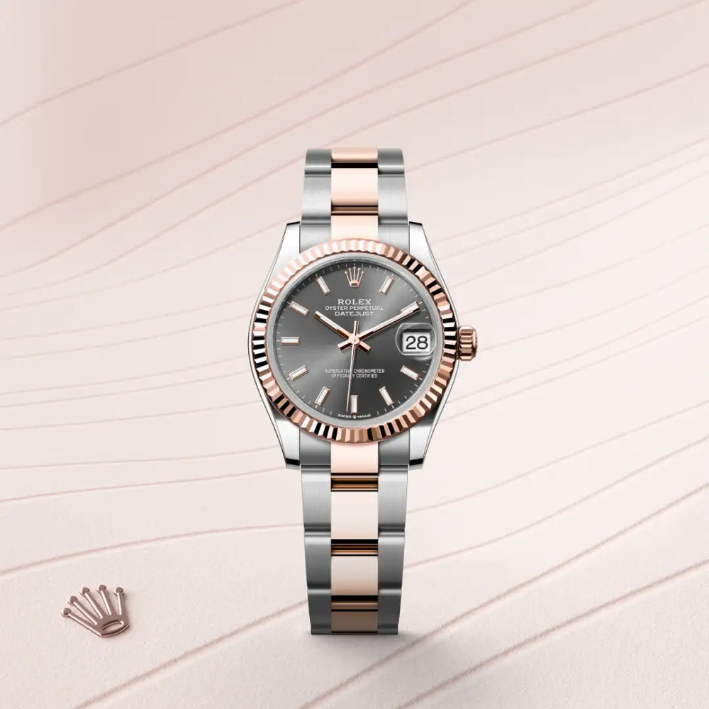 Rolex Datejust 31 in Everose Rolesor - combination of Oystersteel and Everose gold with a Slate dial, Fluted bezel, Oyster, three-piece solid links bracelet