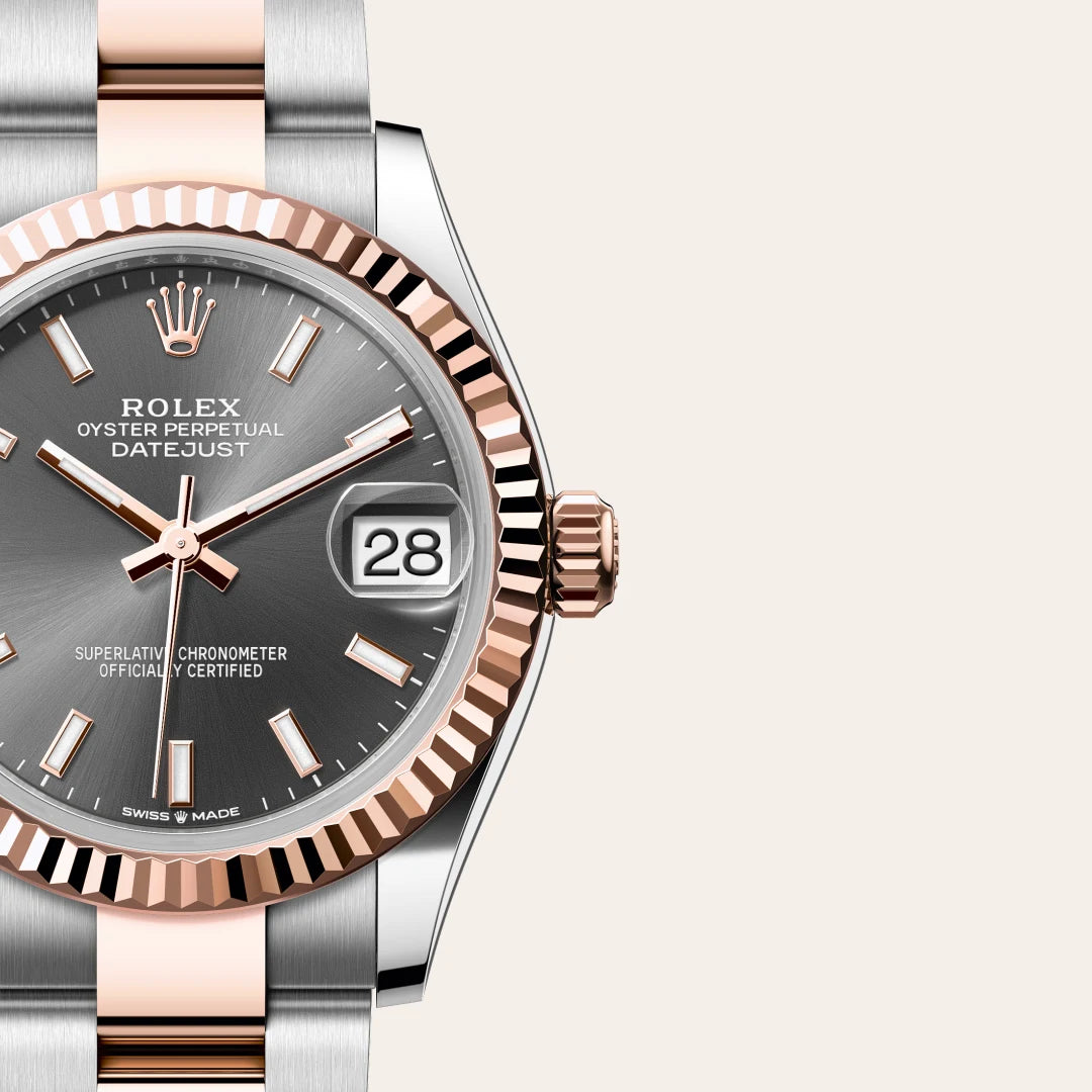 Rolex Datejust 31 in Everose Rolesor - combination of Oystersteel and Everose gold with a Slate dial, Fluted bezel, Oyster, three-piece solid links bracelet