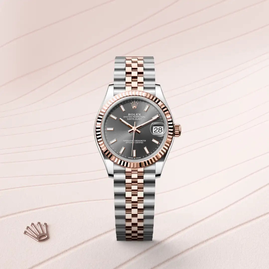 Rolex Datejust 31 in Everose Rolesor - combination of Oystersteel and Everose gold with a Slate dial, Fluted bezel, Jubilee, five-piece links bracelet