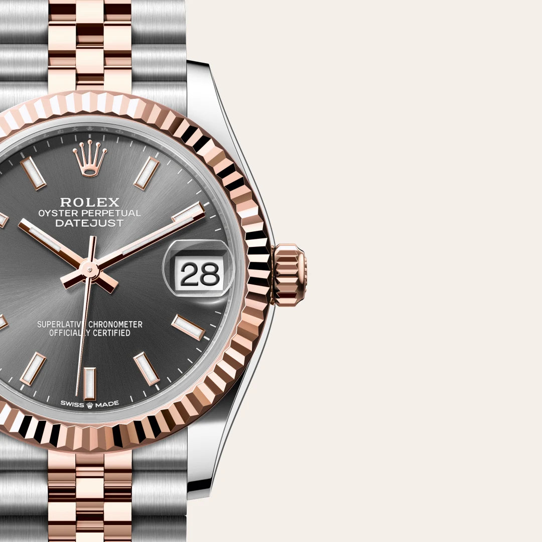 Rolex Datejust 31 in Everose Rolesor - combination of Oystersteel and Everose gold with a Slate dial, Fluted bezel, Jubilee, five-piece links bracelet