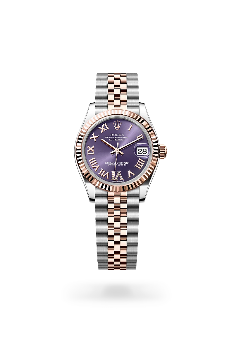 Rolex Datejust 31 in Everose Rolesor - combination of Oystersteel and Everose gold with a Aubergine set with diamonds dial, Fluted bezel, Jubilee, five-piece links bracelet