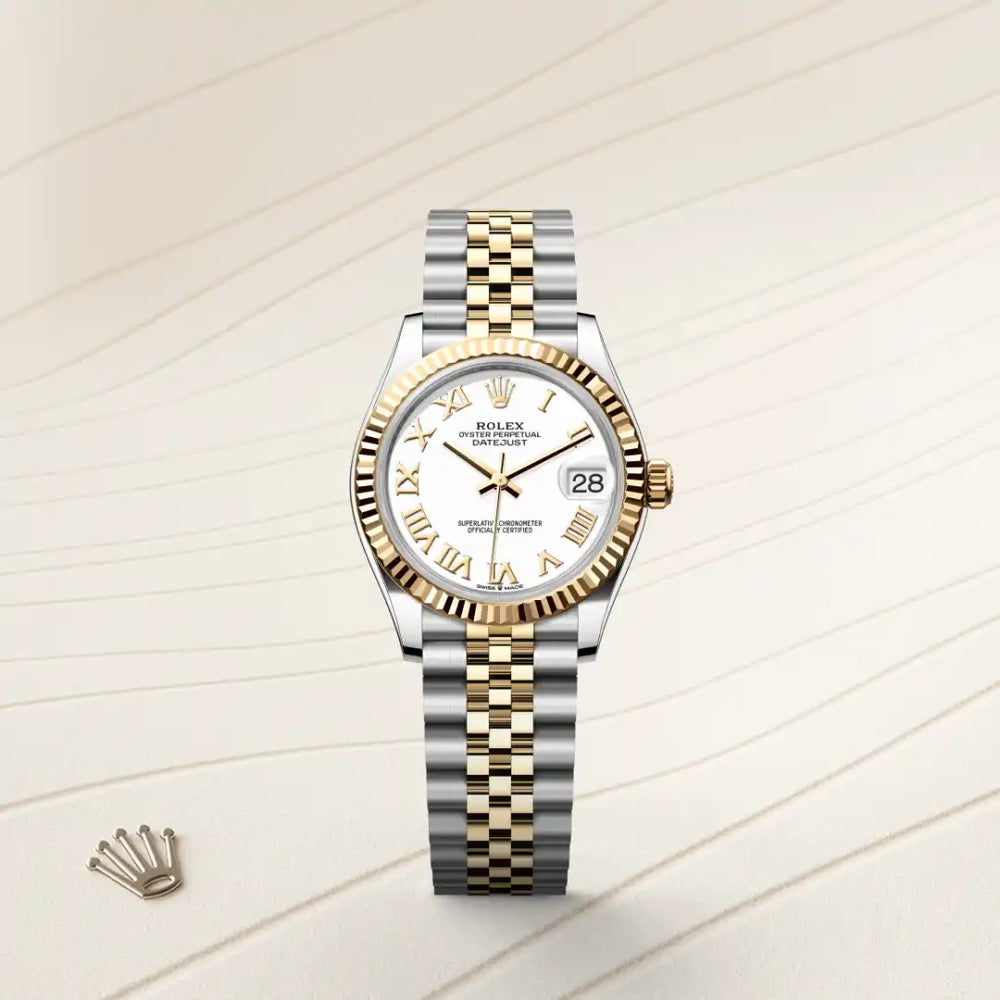Rolex Datejust 31 in Yellow Rolesor - combination of Oystersteel and yellow gold with a White dial, Fluted bezel, Jubilee, five-piece links bracelet