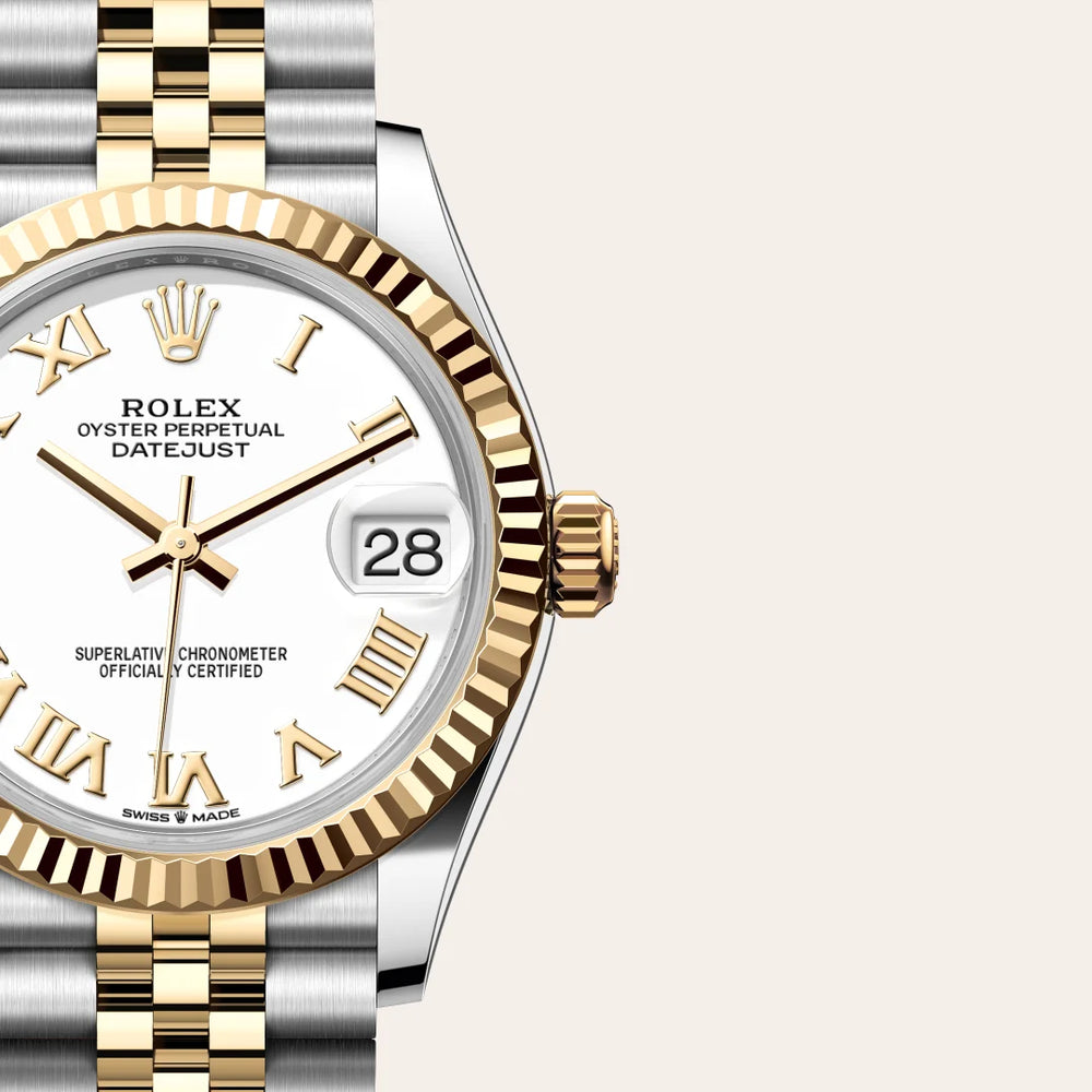 Rolex Datejust 31 in Yellow Rolesor - combination of Oystersteel and yellow gold with a White dial, Fluted bezel, Jubilee, five-piece links bracelet