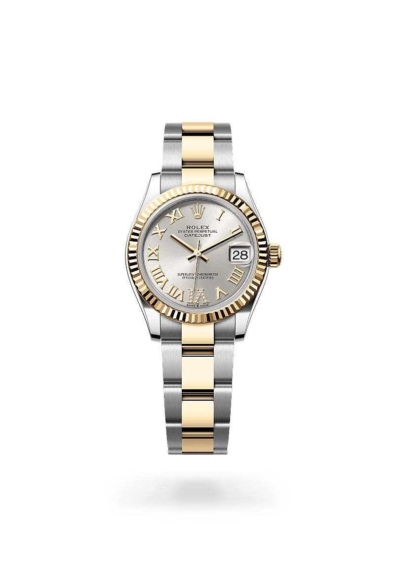 Rolex Datejust 31 in Yellow Rolesor - combination of Oystersteel and yellow gold with a Silver set with diamonds dial, Fluted bezel, Oyster, three-piece solid links bracelet