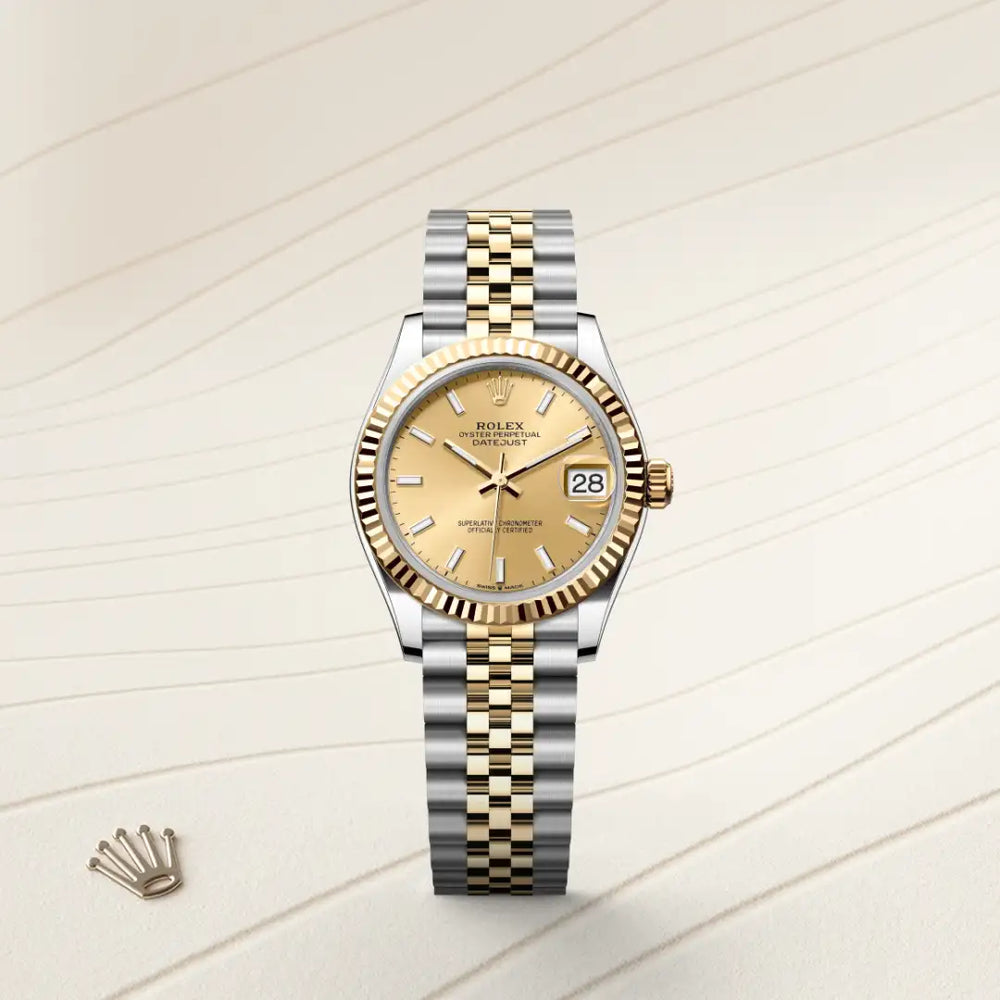 Rolex Datejust 31 in Yellow Rolesor - combination of Oystersteel and yellow gold with a Champagne-colour dial, Fluted bezel, Jubilee, five-piece links bracelet