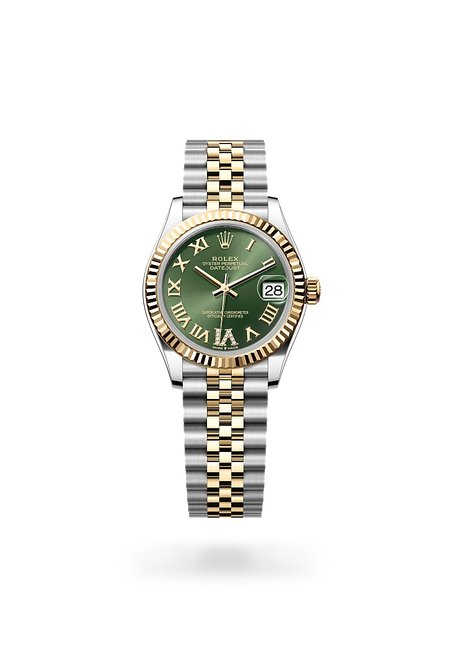 Rolex Datejust 31 in Yellow Rolesor - combination of Oystersteel and yellow gold with a Olive green set with diamonds dial, Fluted bezel, Jubilee, five-piece links bracelet