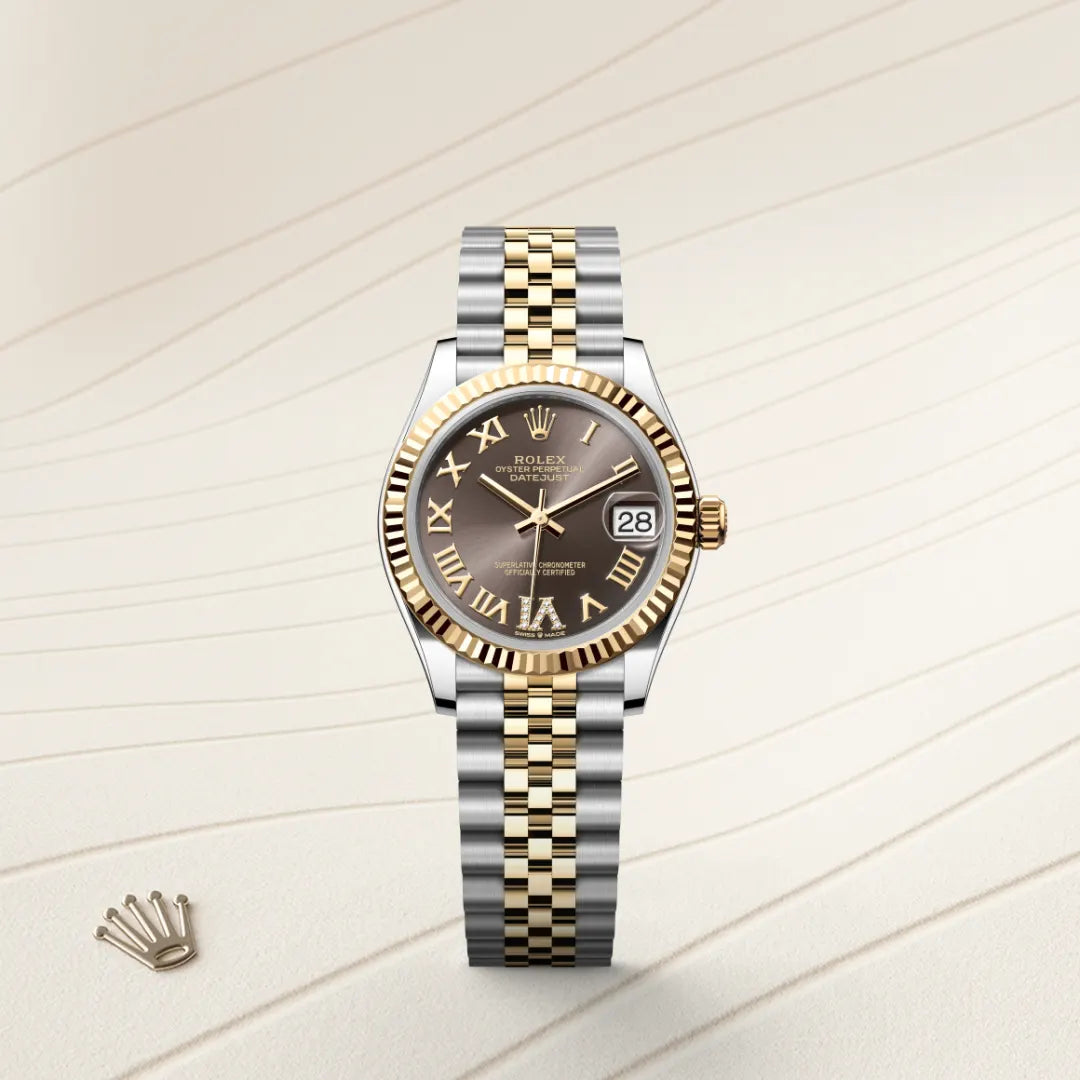 Rolex Datejust 31 in Yellow Rolesor - combination of Oystersteel and yellow gold with a Dark grey set with diamonds dial, Fluted bezel, Jubilee, five-piece links bracelet