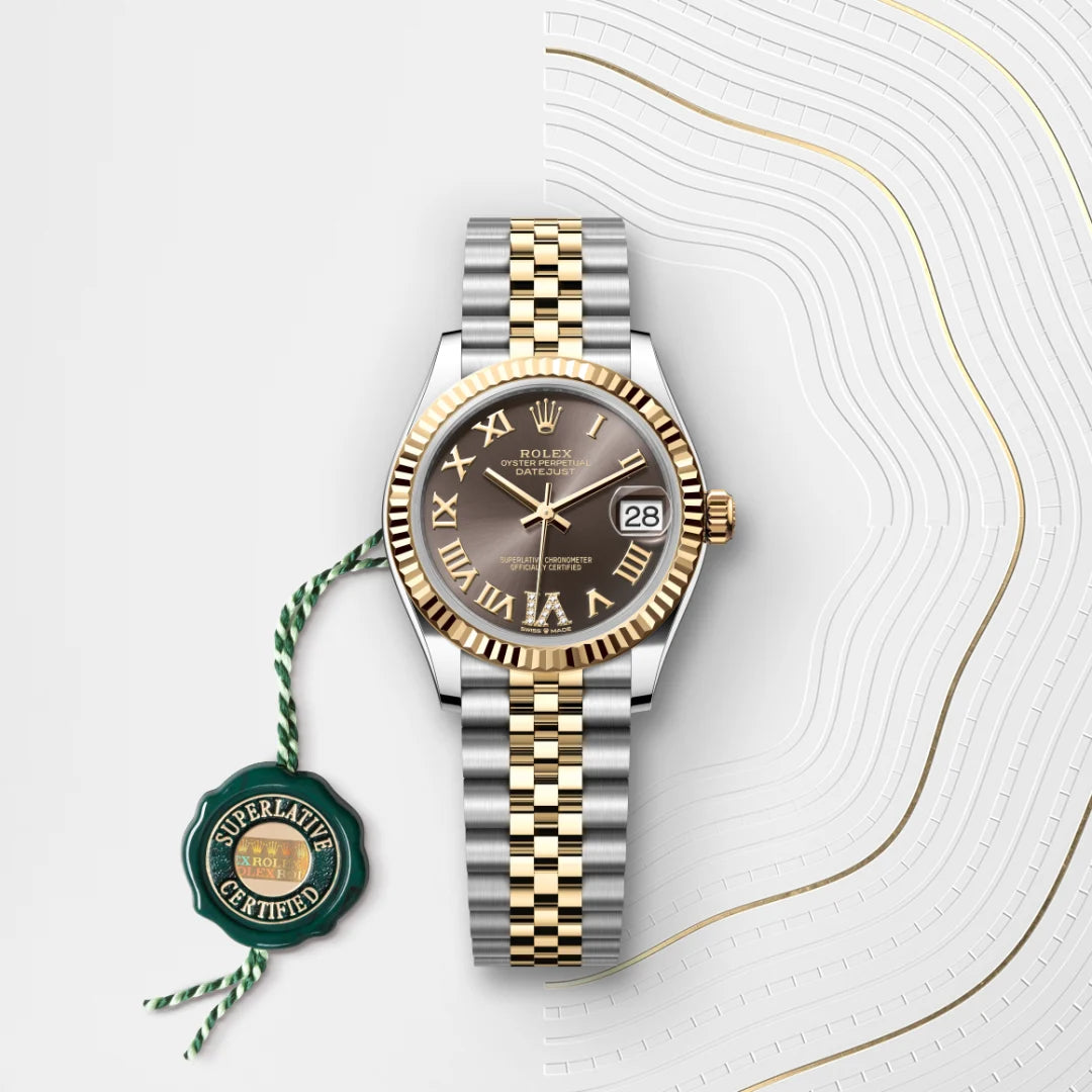Rolex Datejust 31 in Yellow Rolesor - combination of Oystersteel and yellow gold with a Dark grey set with diamonds dial, Fluted bezel, Jubilee, five-piece links bracelet