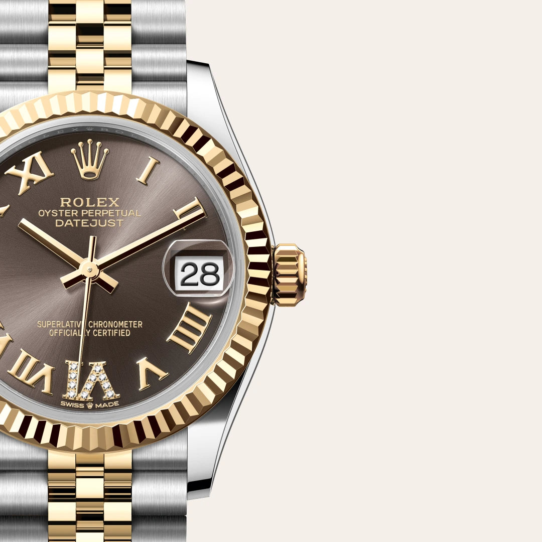 Rolex Datejust 31 in Yellow Rolesor - combination of Oystersteel and yellow gold with a Dark grey set with diamonds dial, Fluted bezel, Jubilee, five-piece links bracelet