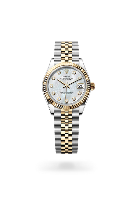 Rolex Datejust 31 in Yellow Rolesor - combination of Oystersteel and yellow gold with a White mother-of-pearl set with diamonds dial, Fluted bezel, Jubilee, five-piece links bracelet