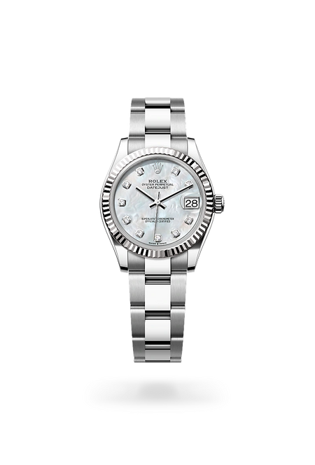 Rolex Datejust 31 in White Rolesor - combination of Oystersteel and white gold with a White mother-of-pearl set with diamonds dial, Fluted bezel, Oyster, three-piece solid links bracelet