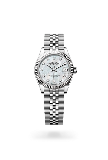 Rolex Datejust 31 in White Rolesor - combination of Oystersteel and white gold with a White mother-of-pearl set with diamonds dial, Fluted bezel, Jubilee, five-piece links bracelet
