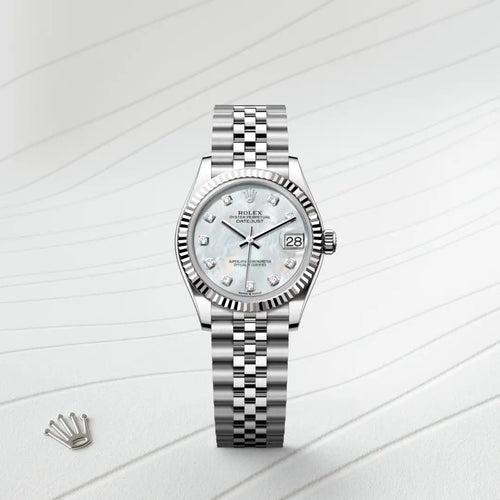 Rolex Datejust 31 in White Rolesor - combination of Oystersteel and white gold with a White mother-of-pearl set with diamonds dial, Fluted bezel, Jubilee, five-piece links bracelet