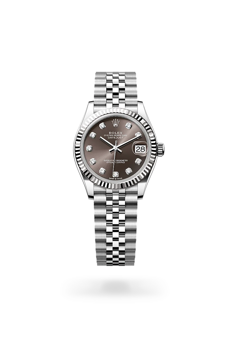 Rolex Datejust 31 in White Rolesor - combination of Oystersteel and white gold with a Dark grey set with diamonds dial, Fluted bezel, Jubilee, five-piece links bracelet