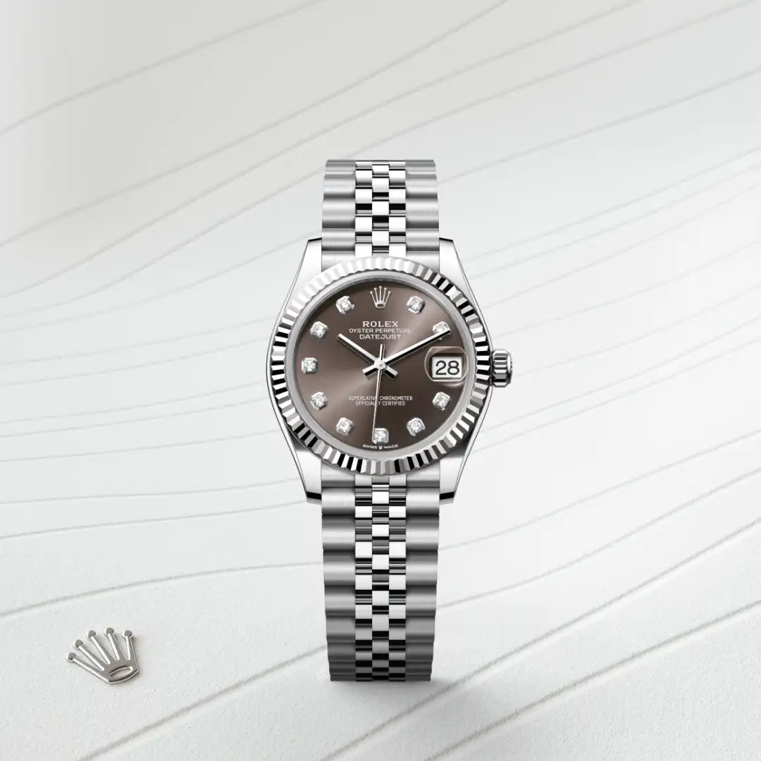 Rolex Datejust 31 in White Rolesor - combination of Oystersteel and white gold with a Dark grey set with diamonds dial, Fluted bezel, Jubilee, five-piece links bracelet