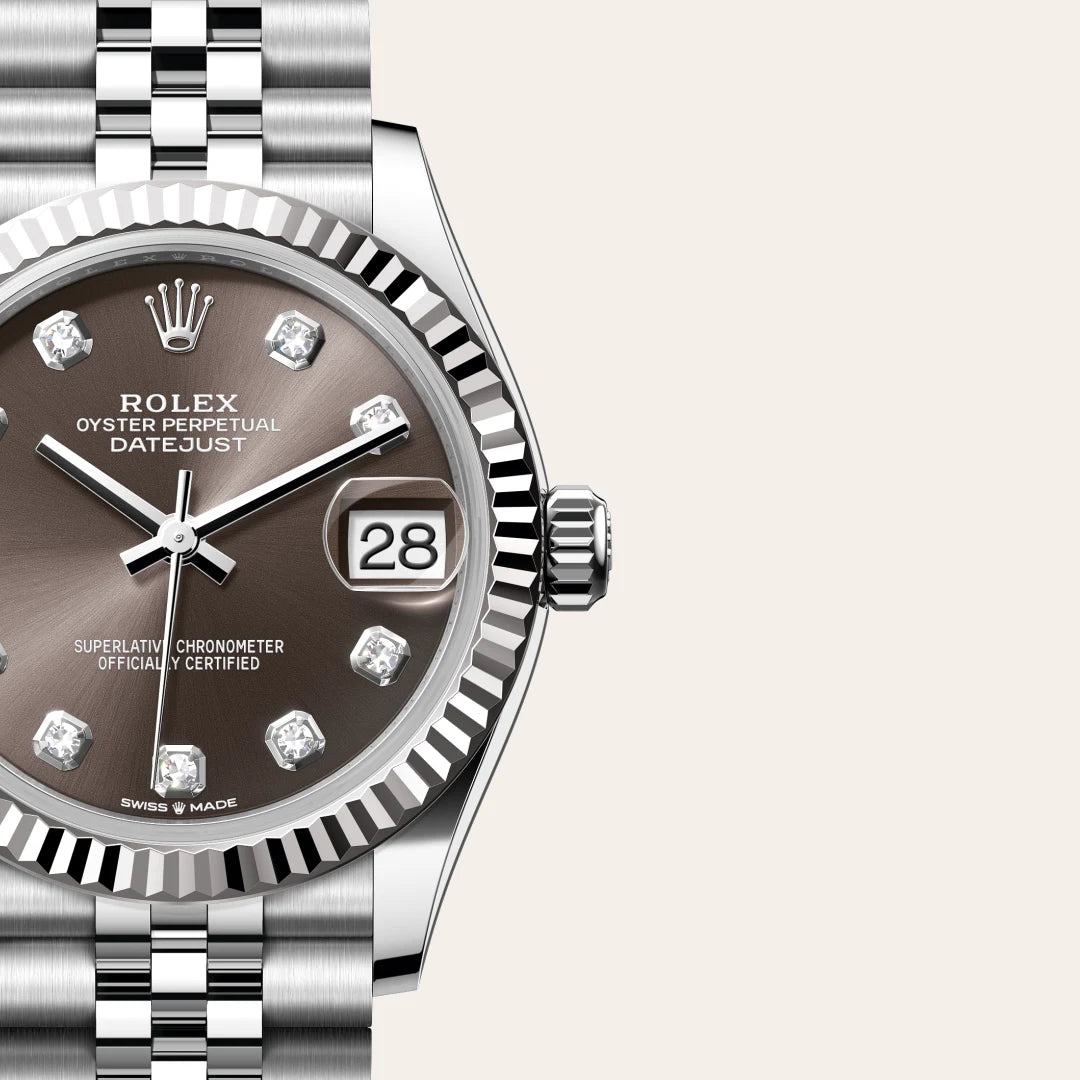 Rolex Datejust 31 in White Rolesor - combination of Oystersteel and white gold with a Dark grey set with diamonds dial, Fluted bezel, Jubilee, five-piece links bracelet