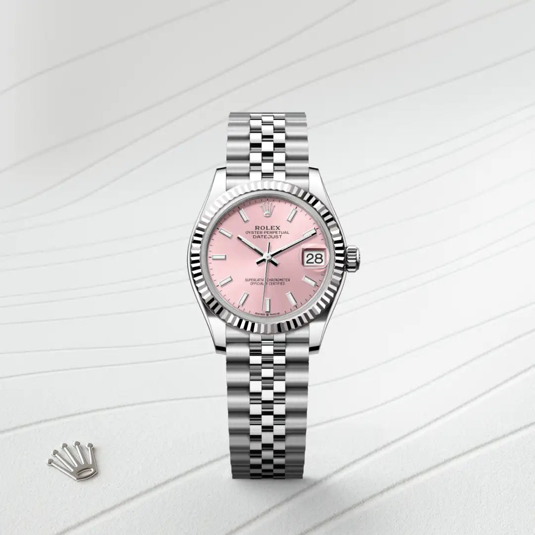 Rolex Datejust 31 in White Rolesor - combination of Oystersteel and white gold with a Pink dial, Fluted bezel, Jubilee, five-piece links bracelet