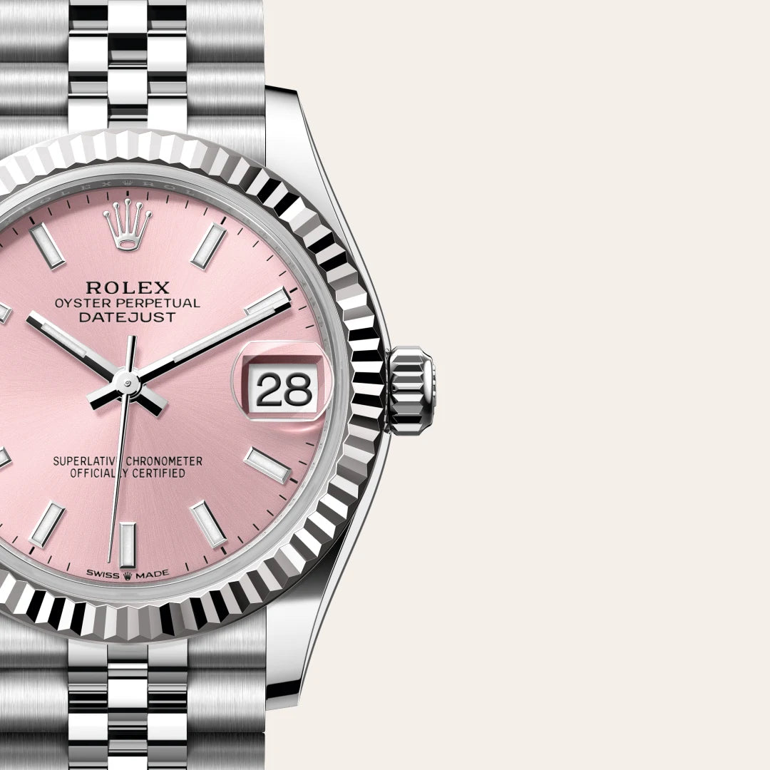 Rolex Datejust 31 in White Rolesor - combination of Oystersteel and white gold with a Pink dial, Fluted bezel, Jubilee, five-piece links bracelet