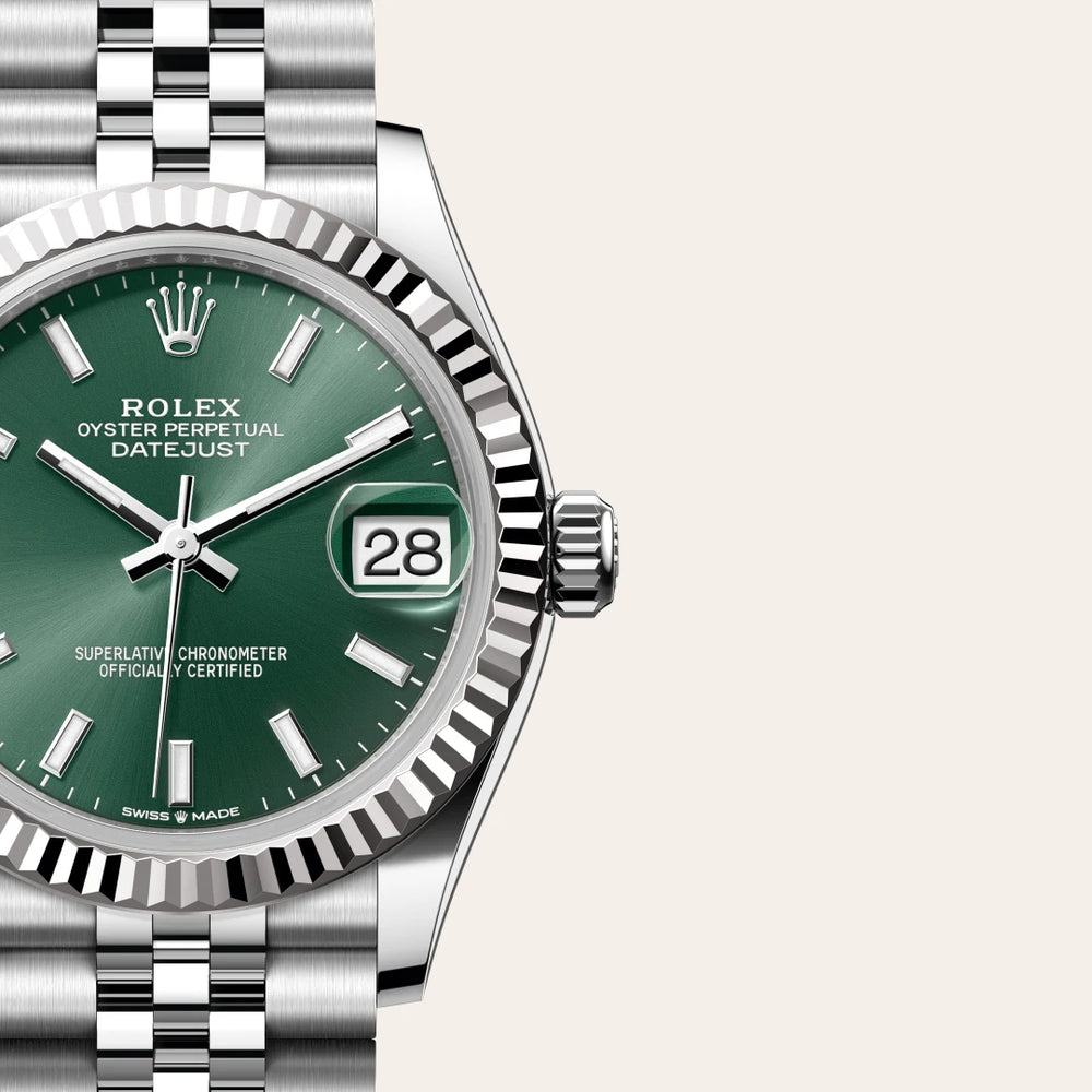 Rolex Datejust 31 in White Rolesor - combination of Oystersteel and white gold with a Mint green dial, Fluted bezel, Jubilee, five-piece links bracelet