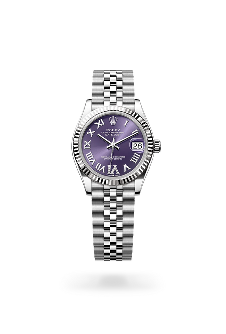 Rolex Datejust 31 in White Rolesor - combination of Oystersteel and white gold with a Aubergine set with diamonds dial, Fluted bezel, Jubilee, five-piece links bracelet