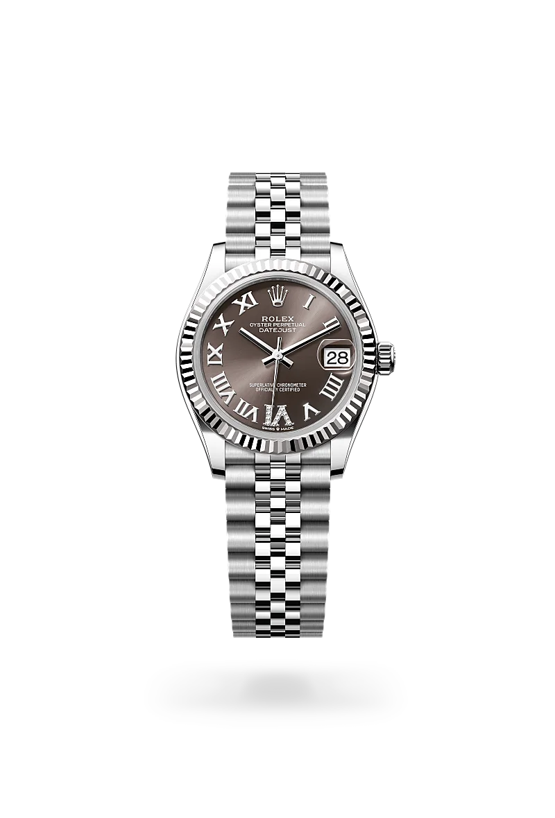 Rolex Datejust 31 in White Rolesor - combination of Oystersteel and white gold with a Dark grey set with diamonds dial, Fluted bezel, Jubilee, five-piece links bracelet