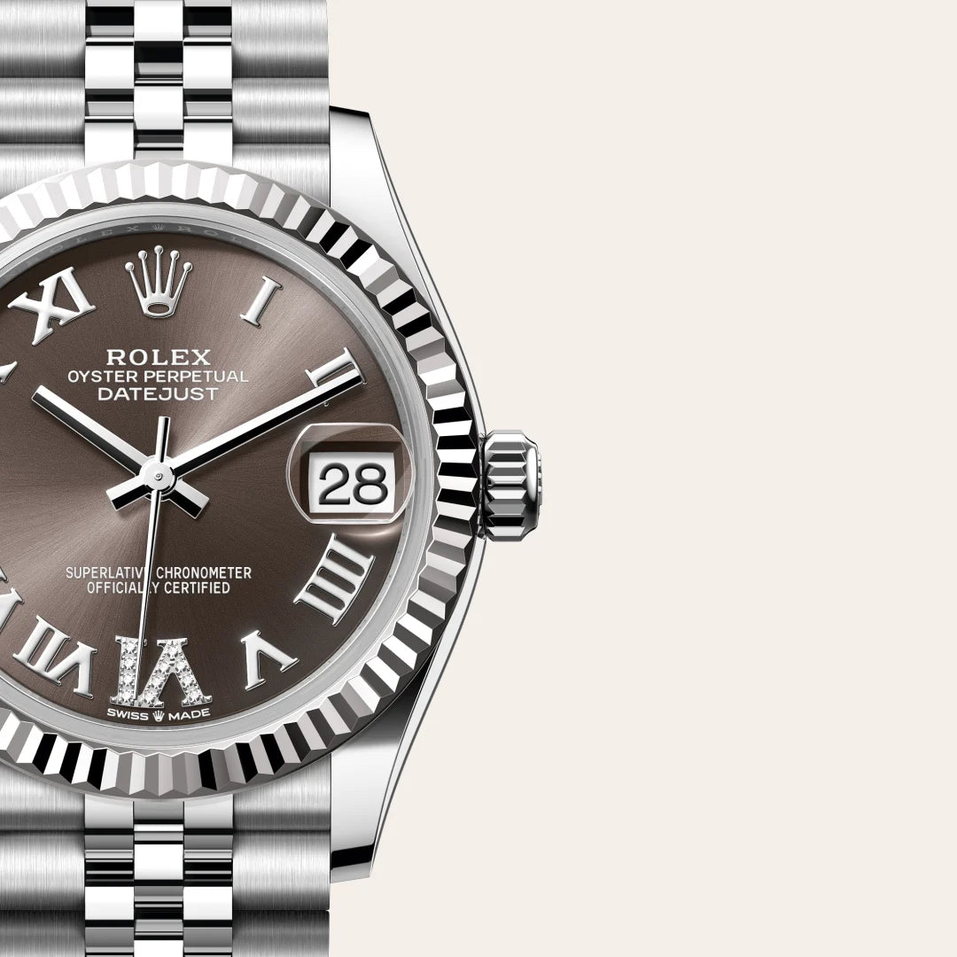 Rolex Datejust 31 in White Rolesor - combination of Oystersteel and white gold with a Dark grey set with diamonds dial, Fluted bezel, Jubilee, five-piece links bracelet