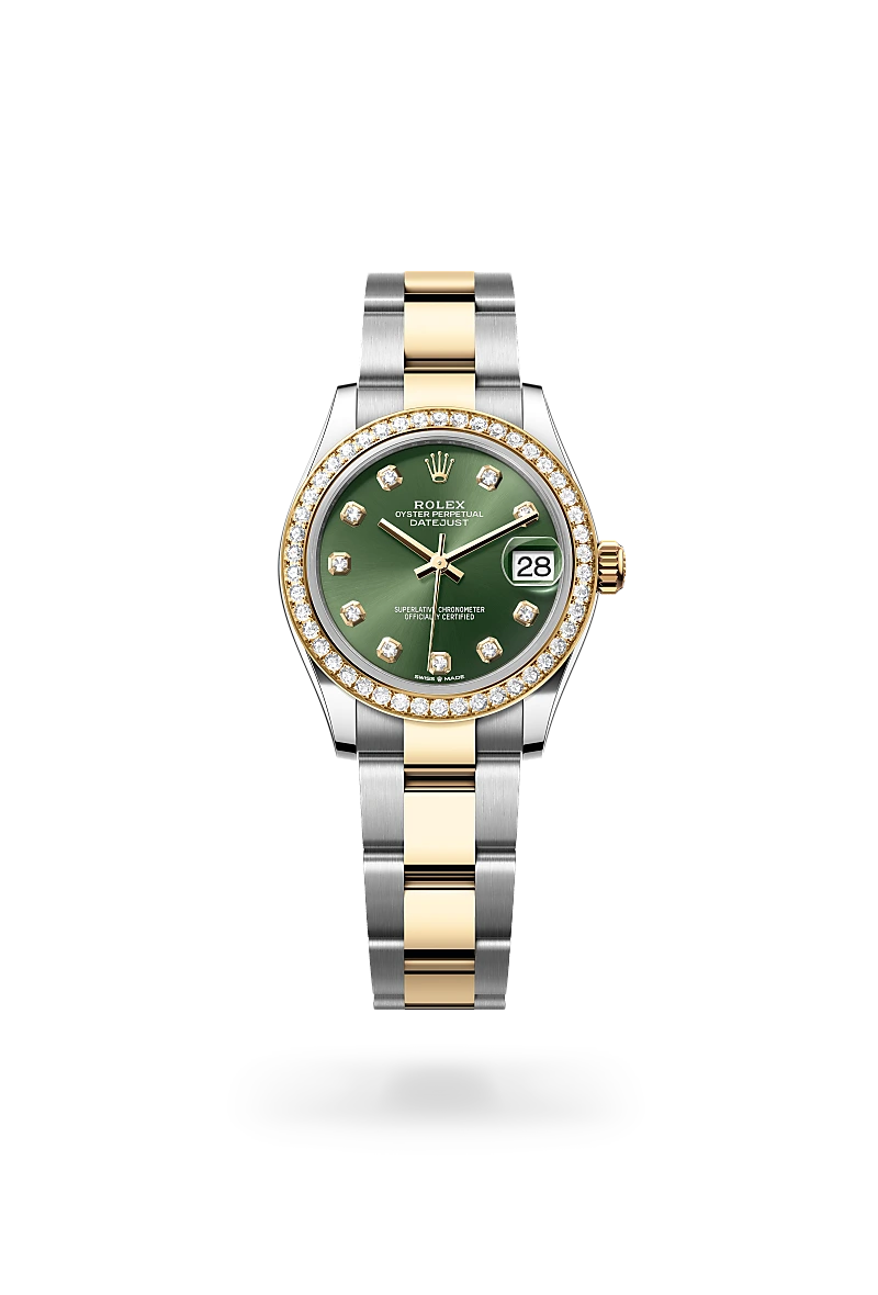Rolex Datejust 31 in Yellow Rolesor - combination of Oystersteel and yellow gold with a Olive green set with diamonds dial, Diamond-set bezel, Oyster, three-piece solid links bracelet