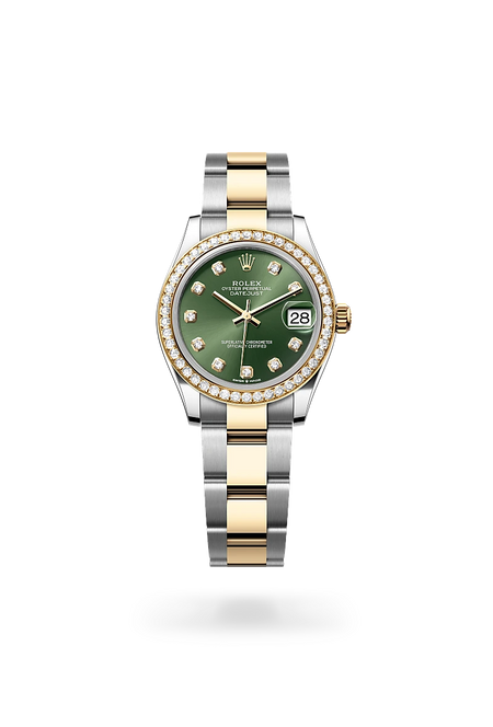 Rolex Datejust 31 in Yellow Rolesor - combination of Oystersteel and yellow gold with a Olive green set with diamonds dial, Diamond-set bezel, Oyster, three-piece solid links bracelet