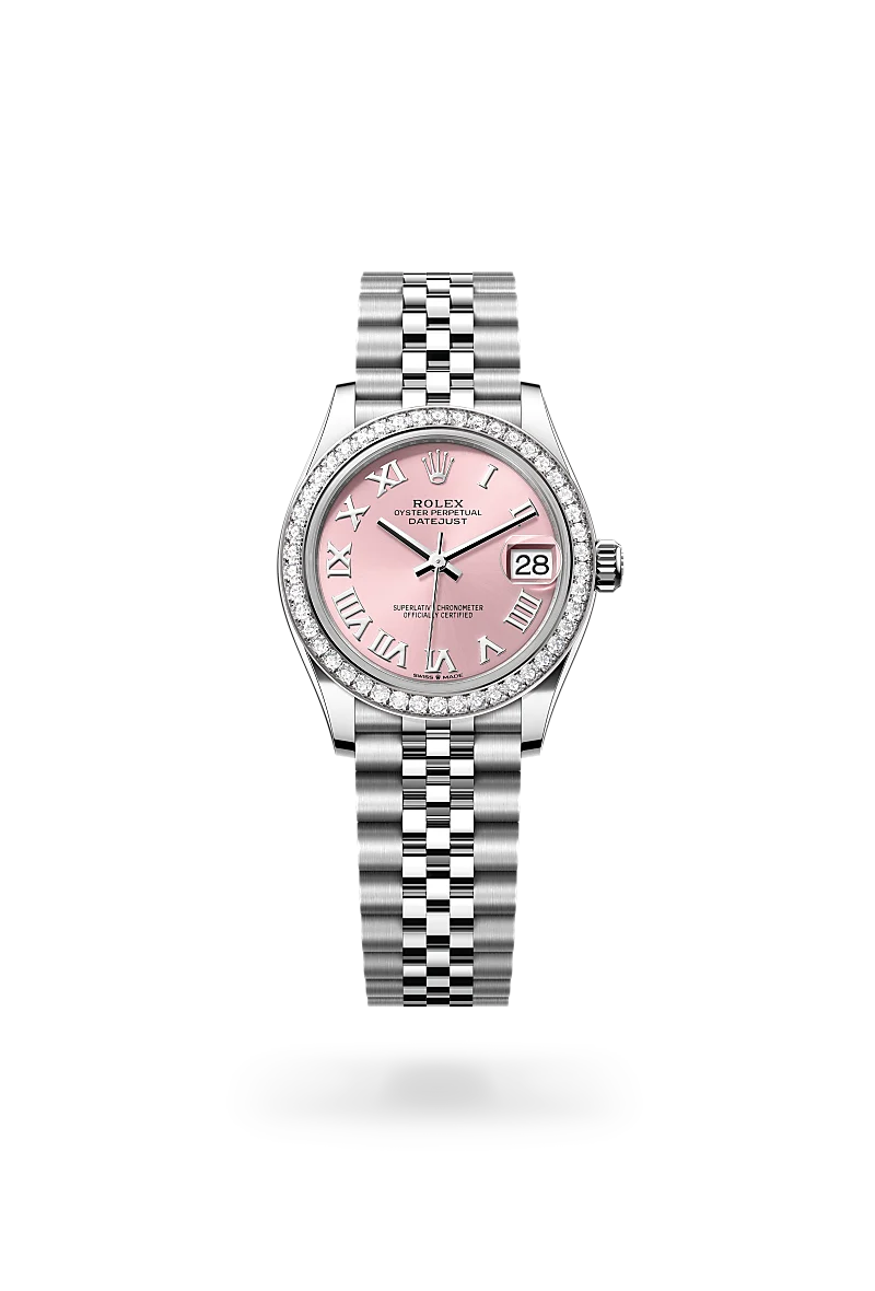 Rolex Datejust 31 in White Rolesor - combination of Oystersteel and white gold with a Pink dial, Diamond-set bezel, Jubilee, five-piece links bracelet