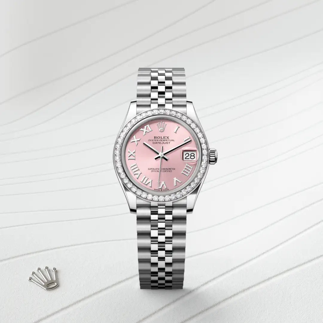 Rolex Datejust 31 in White Rolesor - combination of Oystersteel and white gold with a Pink dial, Diamond-set bezel, Jubilee, five-piece links bracelet