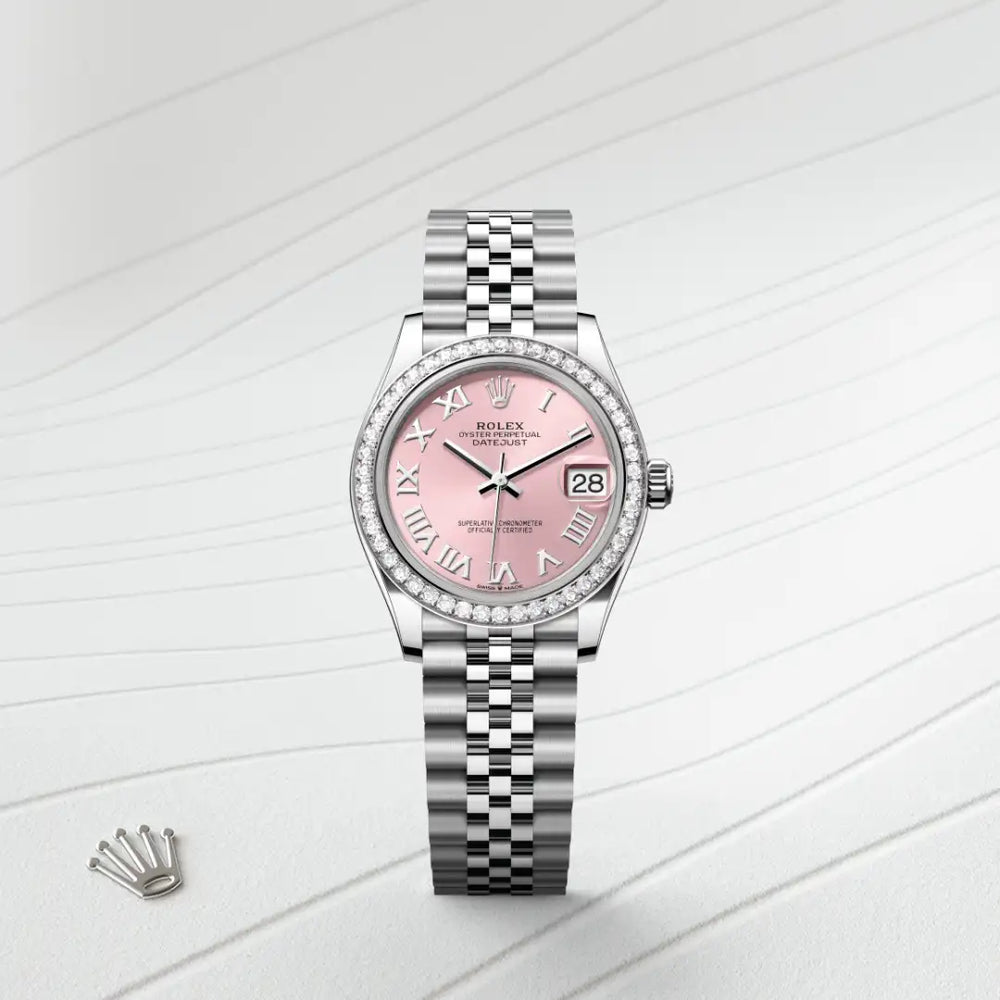 Rolex Datejust 31 in White Rolesor - combination of Oystersteel and white gold with a Pink dial, Diamond-set bezel, Jubilee, five-piece links bracelet