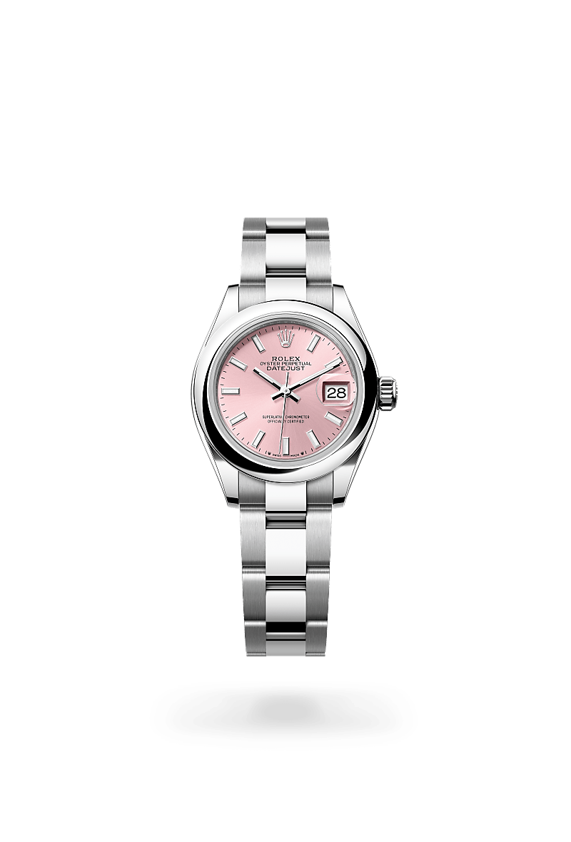 Rolex Lady-Datejust in Oystersteel with a Pink dial, Domed bezel, Oyster, three-piece solid links bracelet