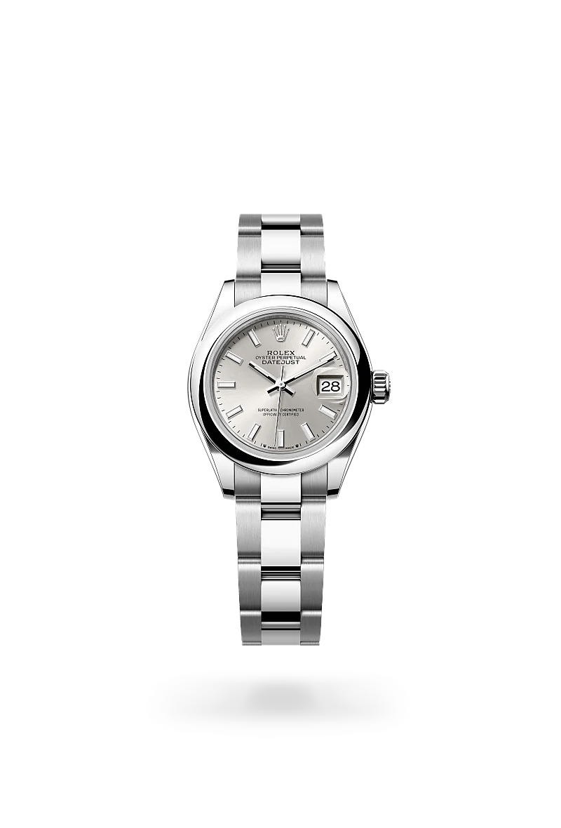 Rolex Lady-Datejust in Oystersteel with a Silver dial, Domed bezel, Oyster, three-piece solid links bracelet
