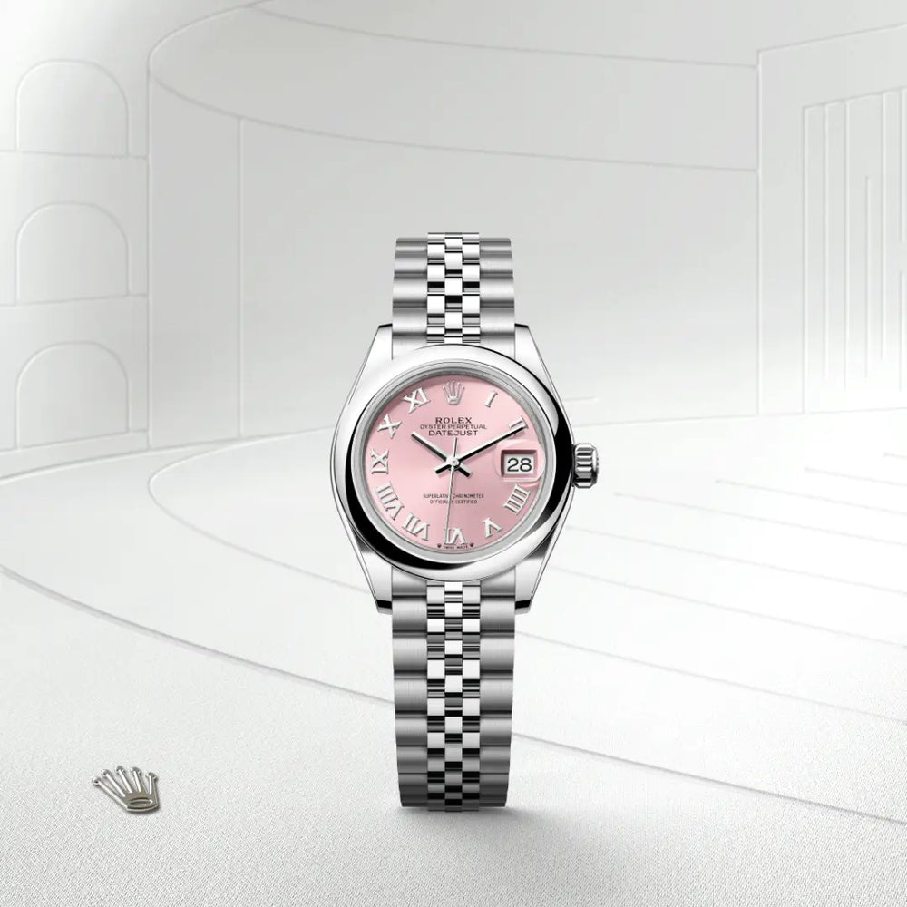 Rolex Lady-Datejust in Oystersteel with a Pink dial, Domed bezel, Jubilee, five-piece links bracelet