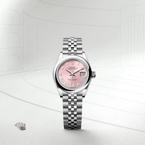 Rolex Lady-Datejust in Oystersteel with a Pink dial, Domed bezel, Jubilee, five-piece links bracelet