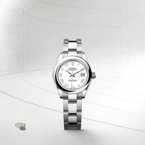 Rolex Lady-Datejust in Oystersteel with a White dial, Domed bezel, Oyster, three-piece solid links bracelet