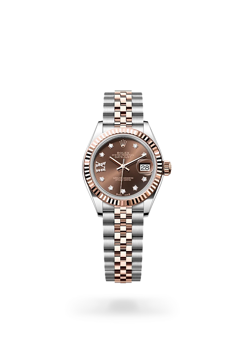 Rolex Lady-Datejust in Everose Rolesor - combination of Oystersteel and Everose gold with a Chocolate set with diamonds dial, Fluted bezel, Jubilee, five-piece links bracelet