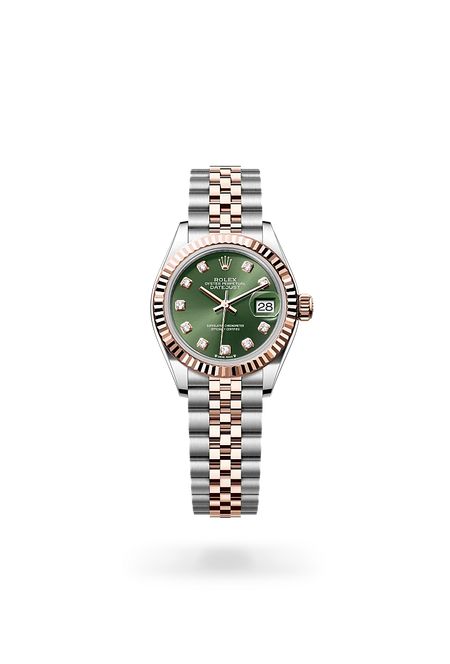 Rolex Lady-Datejust in Everose Rolesor - combination of Oystersteel and Everose gold with a Olive green set with diamonds dial, Fluted bezel, Jubilee, five-piece links bracelet