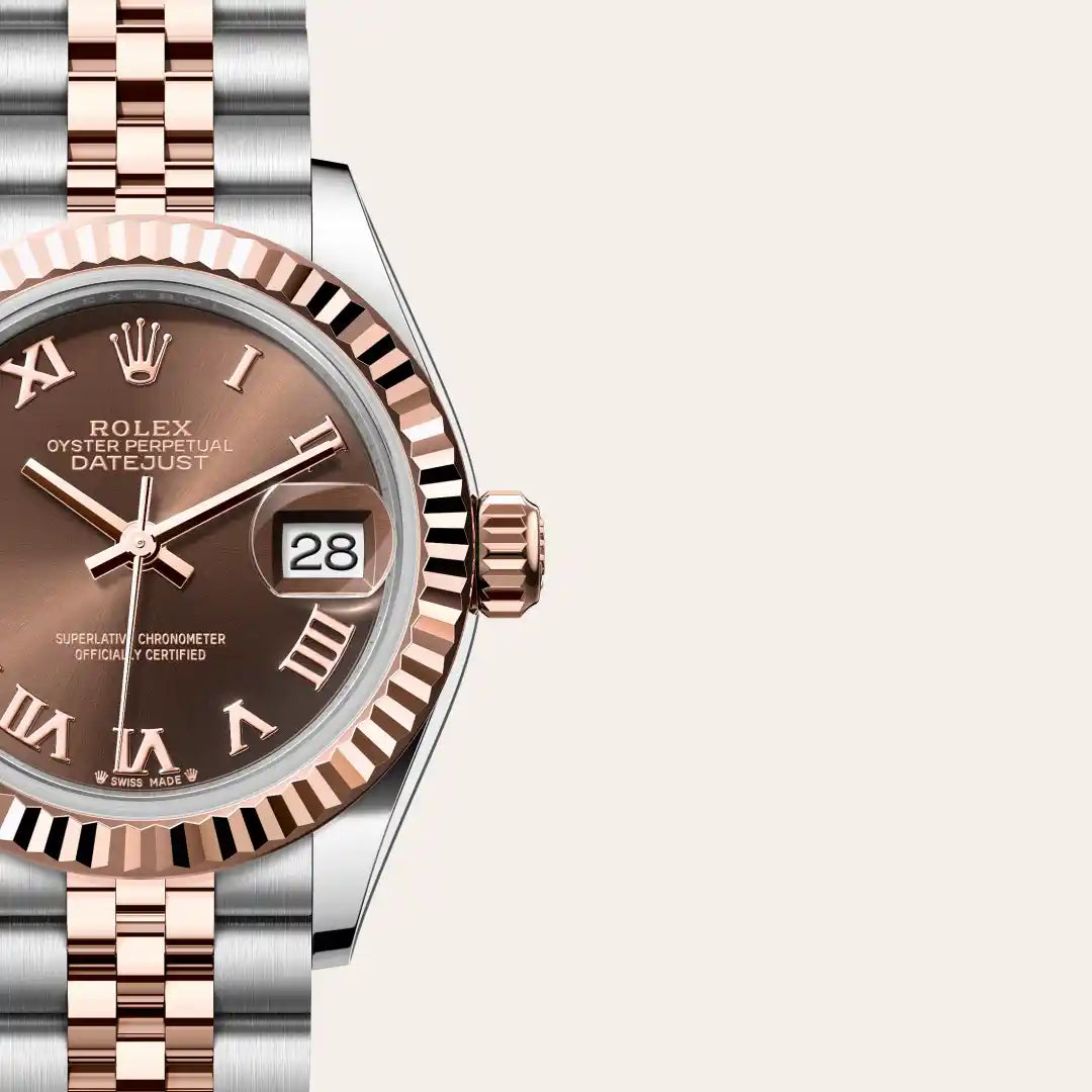 Rolex Lady-Datejust in Everose Rolesor - combination of Oystersteel and Everose gold with a Chocolate dial, Fluted bezel, Jubilee, five-piece links bracelet
