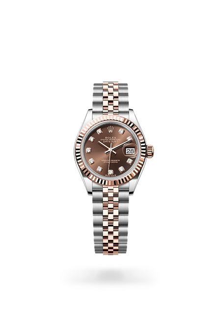 Rolex Lady-Datejust in Everose Rolesor - combination of Oystersteel and Everose gold with a Chocolate set with diamonds dial, Fluted bezel, Jubilee, five-piece links bracelet