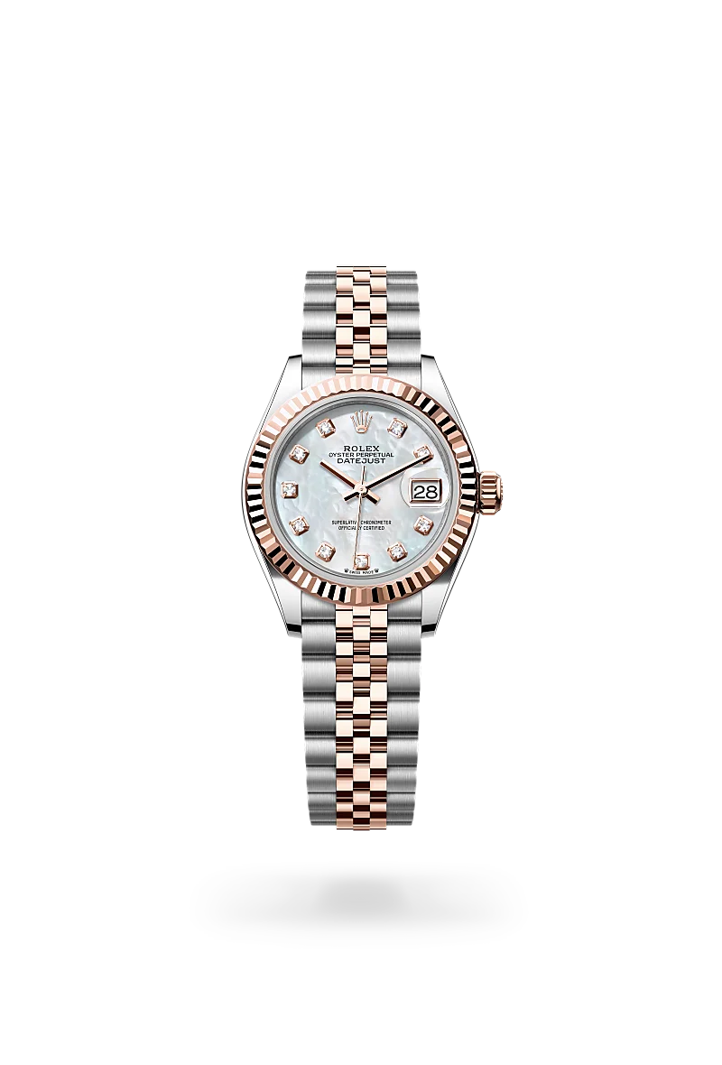 Rolex Lady-Datejust in Everose Rolesor - combination of Oystersteel and Everose gold with a White mother-of-pearl set with diamonds dial, Fluted bezel, Jubilee, five-piece links bracelet