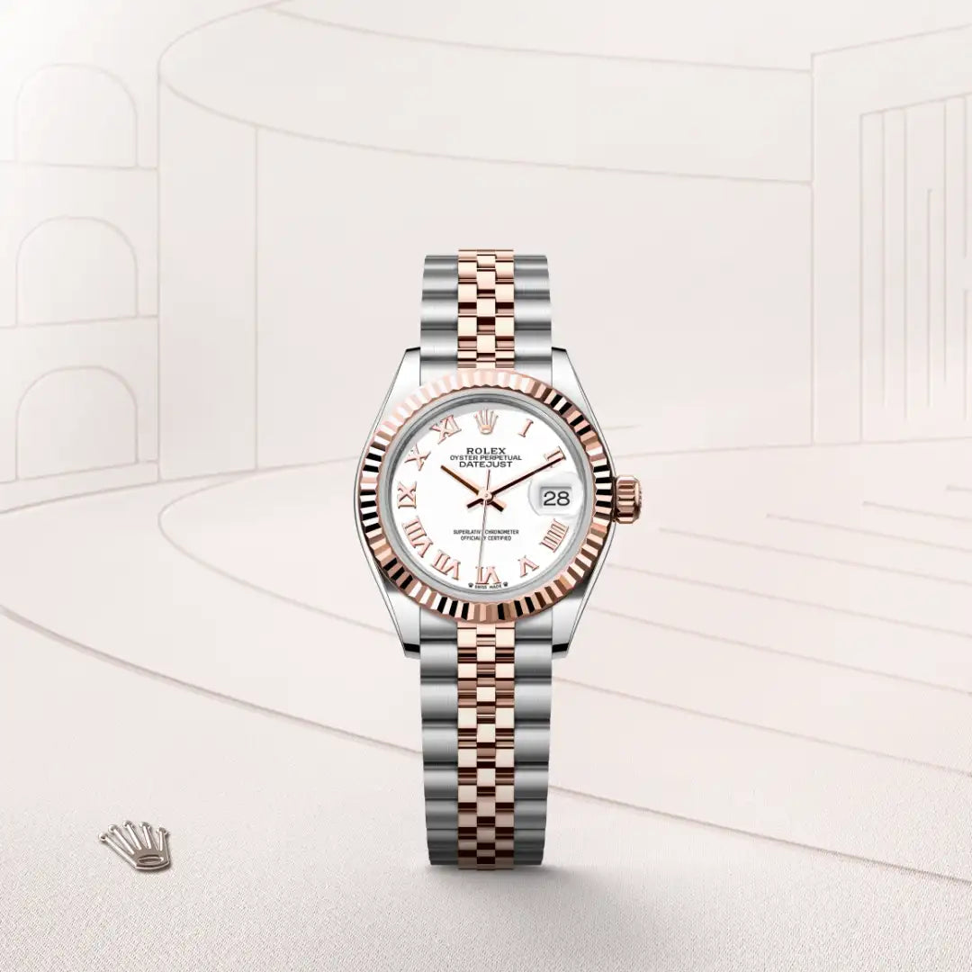 Rolex Lady-Datejust in Everose Rolesor - combination of Oystersteel and Everose gold with a White dial, Fluted bezel, Jubilee, five-piece links bracelet