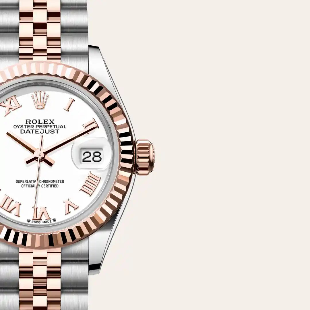 Rolex Lady-Datejust in Everose Rolesor - combination of Oystersteel and Everose gold with a White dial, Fluted bezel, Jubilee, five-piece links bracelet
