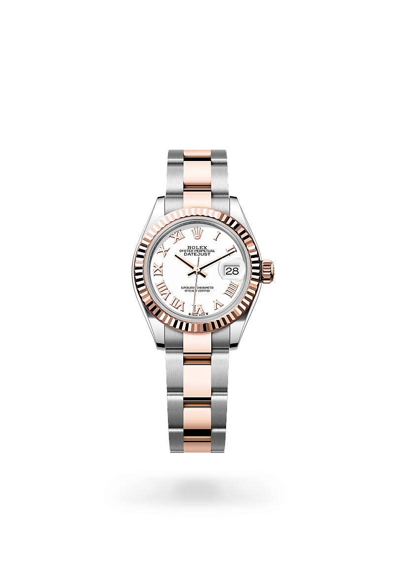 Rolex Lady-Datejust in Everose Rolesor - combination of Oystersteel and Everose gold with a White dial, Fluted bezel, Oyster, three-piece solid links bracelet