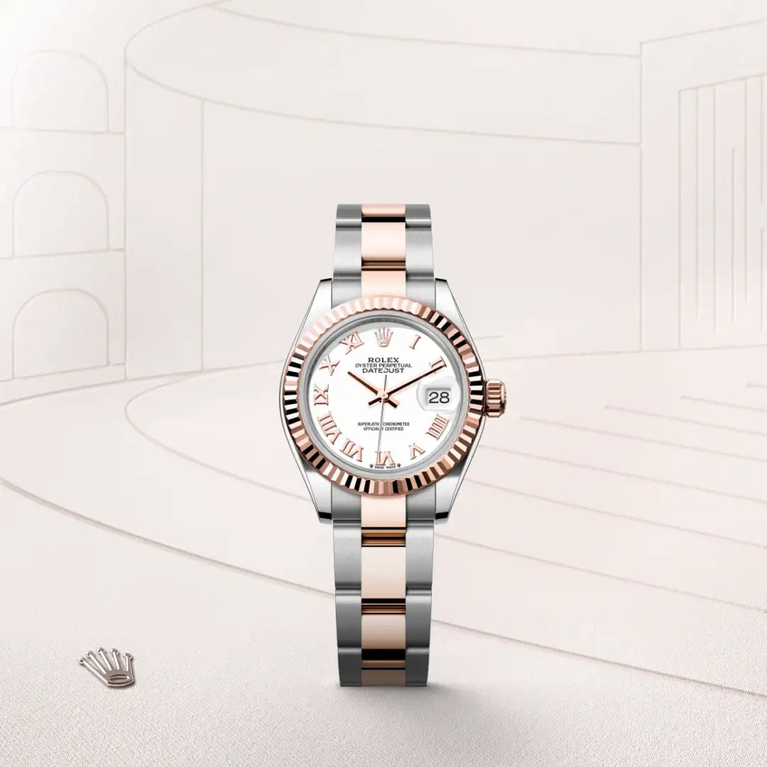 Rolex Lady-Datejust in Everose Rolesor - combination of Oystersteel and Everose gold with a White dial, Fluted bezel, Oyster, three-piece solid links bracelet
